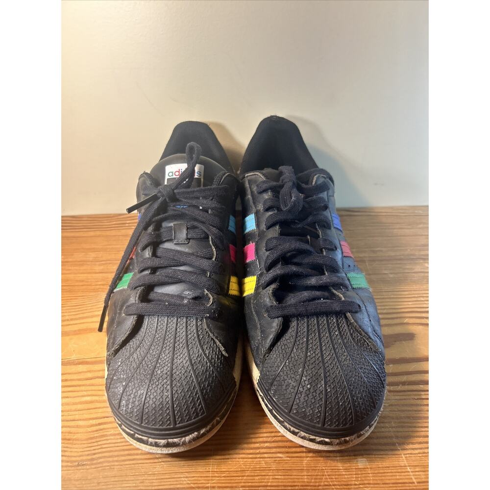 Adidas Superstar J Colorful Stripe Black Leather FW5235 Men's Size 10.5 - Picture 2 of 9